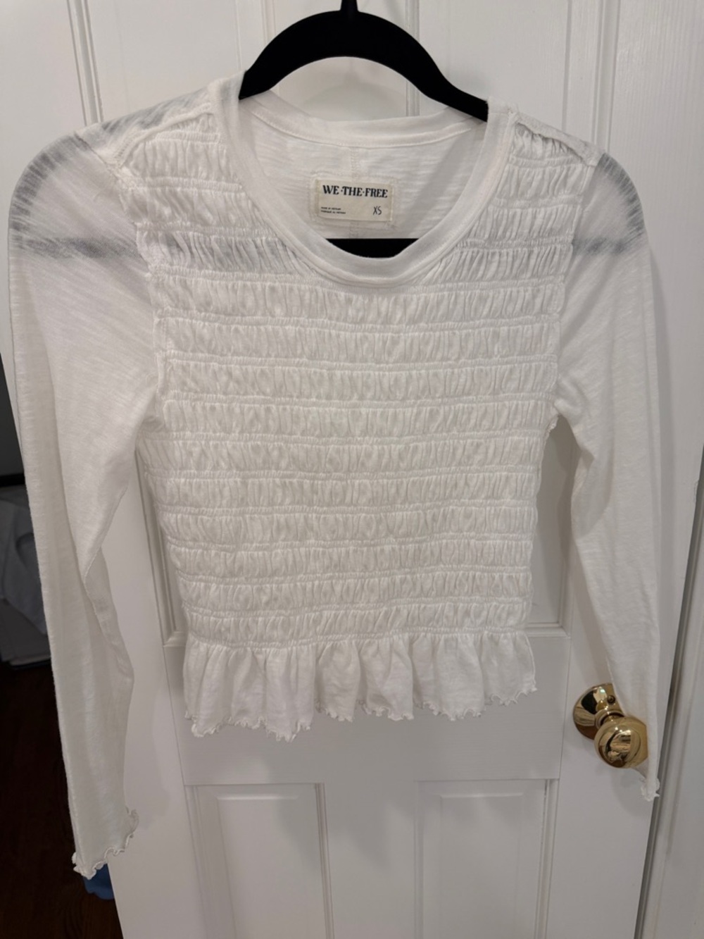 We The Free White Smocked Long-Sleeve Peplum Top